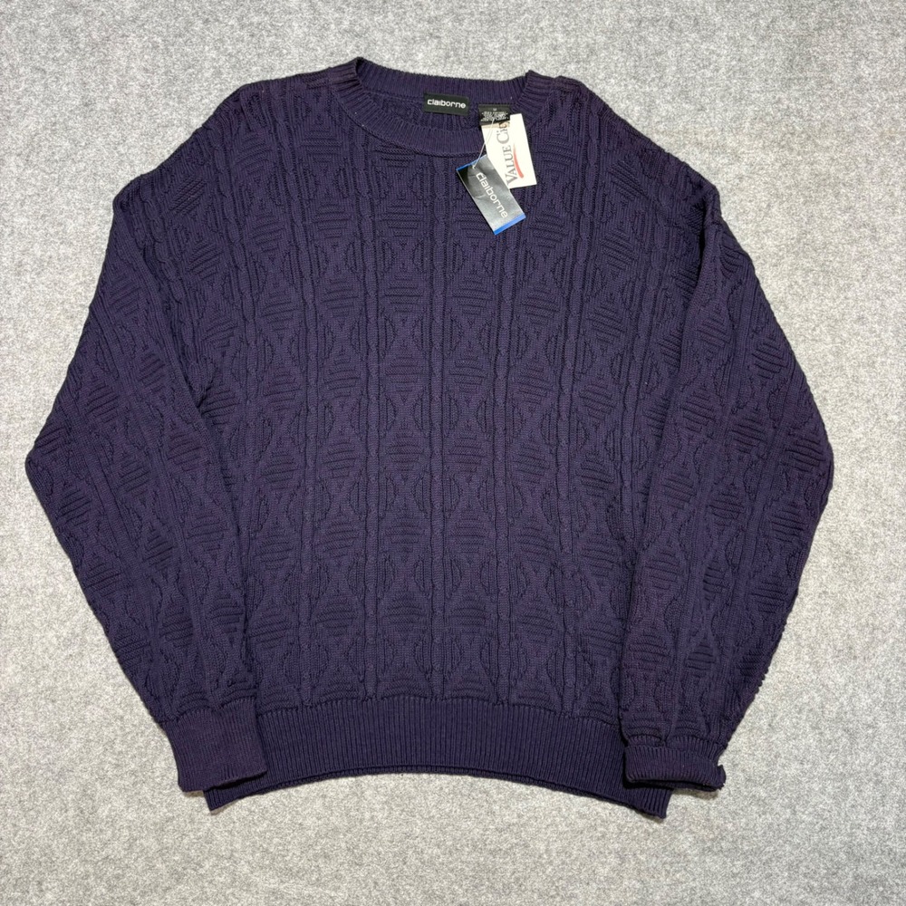 Claiborne Mens Purple Cotton Cable Knit Crewneck Sweater Size M 80978501 A